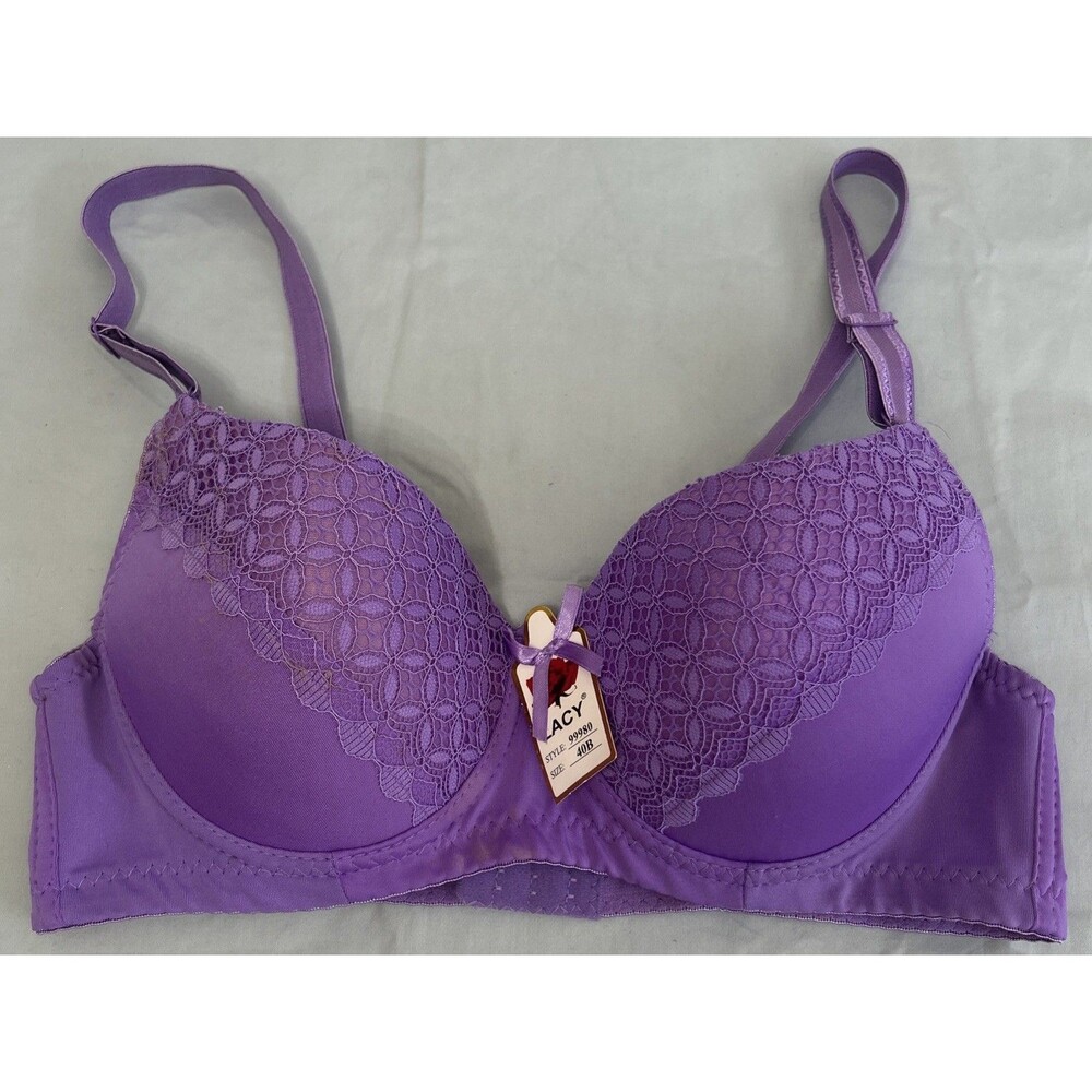 LACY Lavender Purple Floral Lace Underwire Full Coverage Bra NWT Size 40B